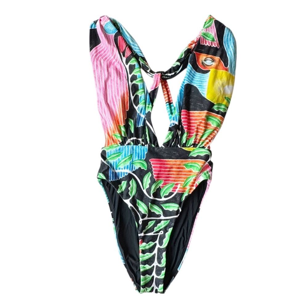 Anthropologie Carla Petelski x Celandine Plunge Shirred One-Piece Swimsuit | S - Picture 2 of 7
